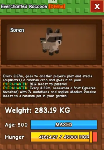 Titanic Huge Everchanted Raccoon 280Kg | Age 500