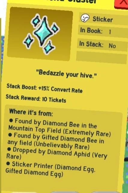Bee Swarm Simulator > Diamond Cluster Sticker > RBL