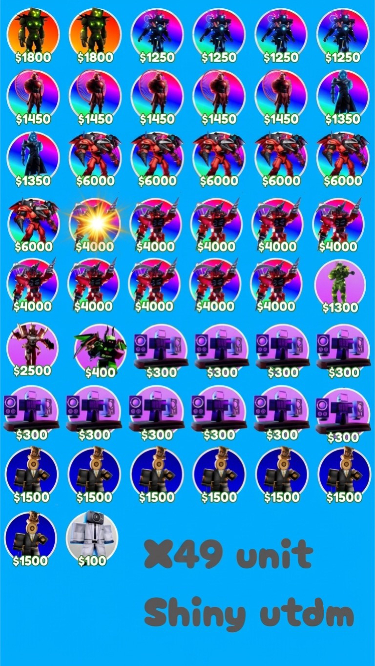 Toilet Tower Defense 1B + Value Units Pack with Shiny UTDM ✅ ROBLOX - TTD 🚀 Cheap - Fast Delivery