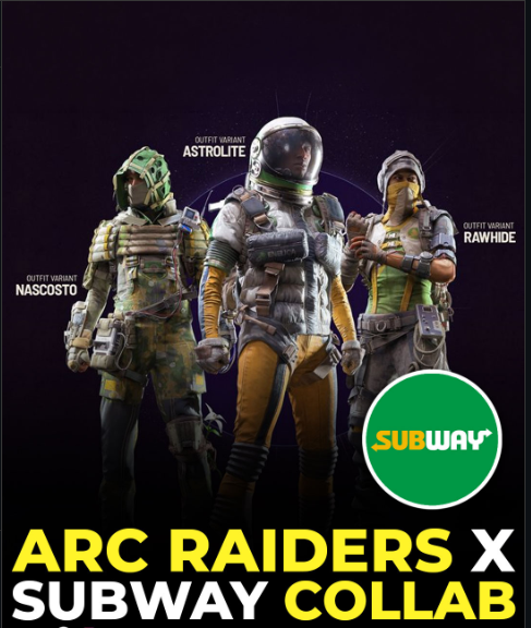 🔥 ARC Raiders Subway Skin Promo Code/Key | Subway Collab | Subterranean Outfit + 1 of 3 Variants (Random) | Nascosto Astrolite Rawhide | PC PS5 Xbox X|S