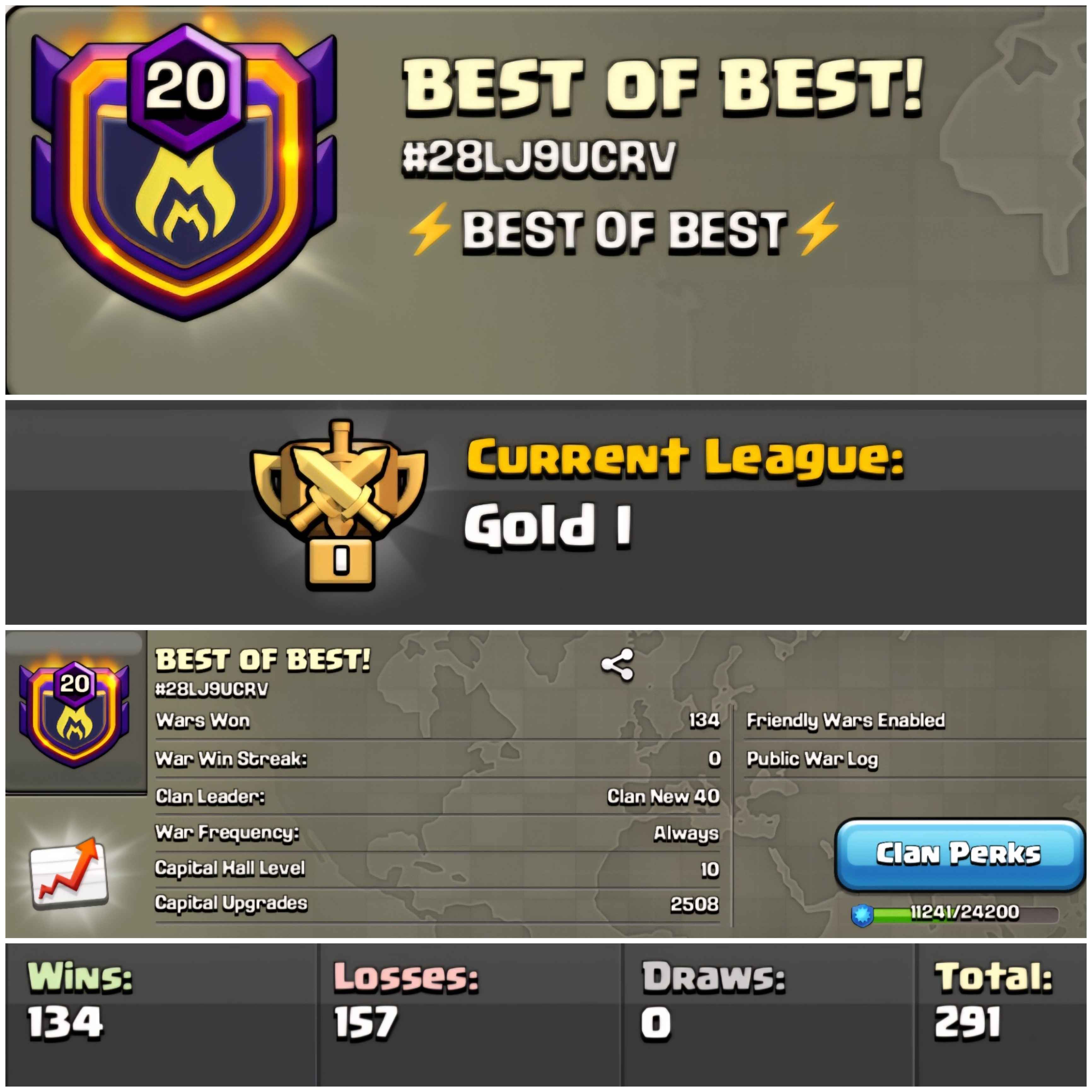 BEST OF BEST! | Lvl 20 Clan | Gold League 1 | Wins 134 Losses 157 | Clan Capital 10 | Value for Money Deal!