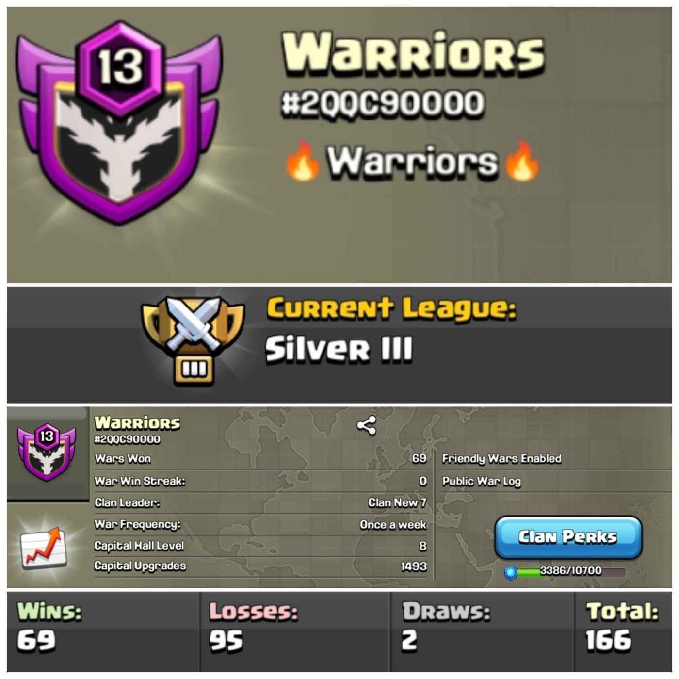 Warriors Lvl 13 Clan | Silver League 3 | Wins 69 Losses 95 | Clan Capital 8 | Value for Money Deal!