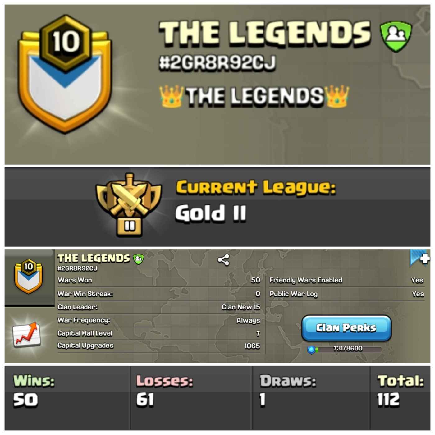 THE LEGENDS Lvl 10 Clan | Gold League 2 | Wins 50 Losses 61 | Clan Capital 7 | Value for Money Deal!