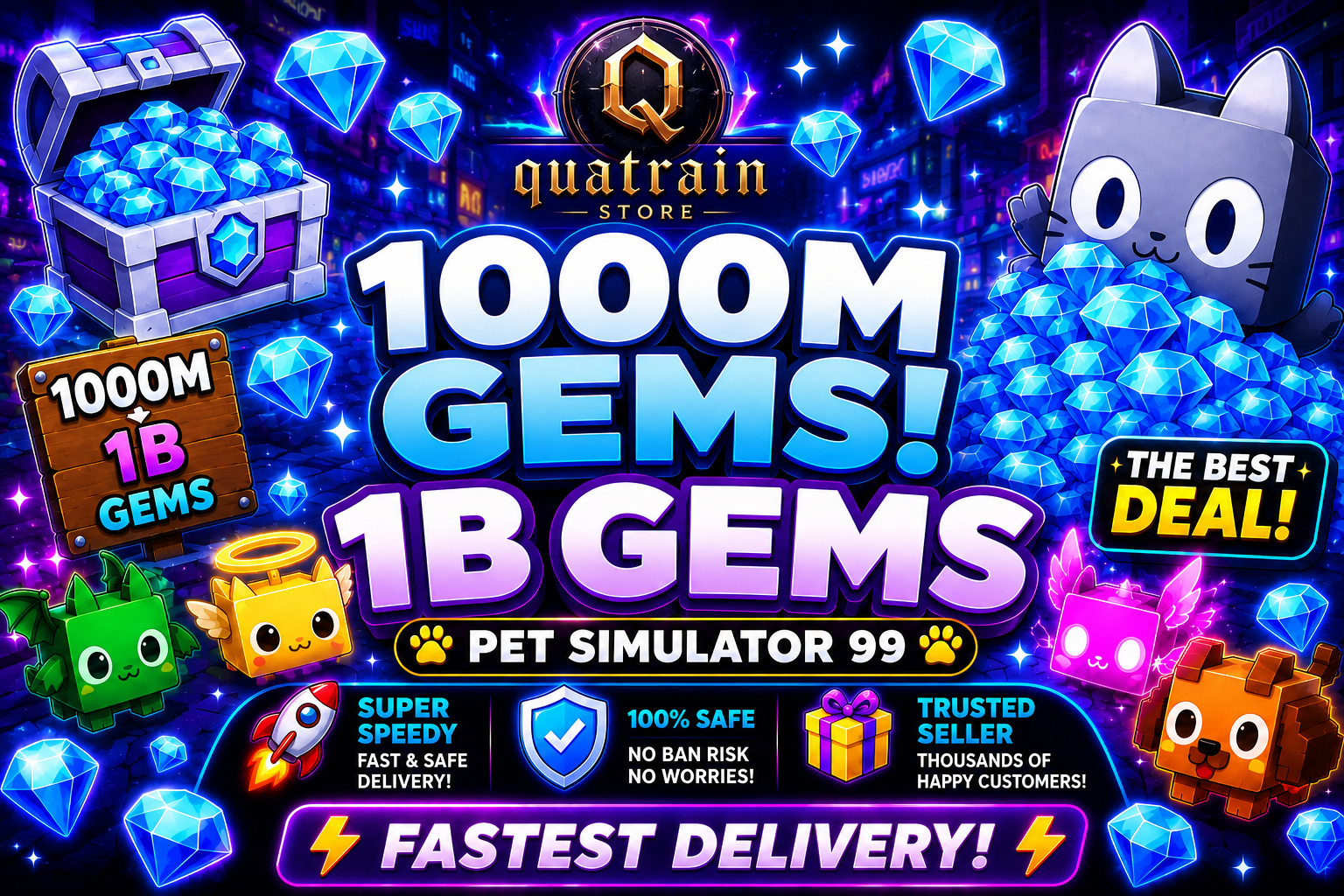 💎 1000M Gems | 1B Gems 💎 Super Speedy | Pet Simulator 99 🐱