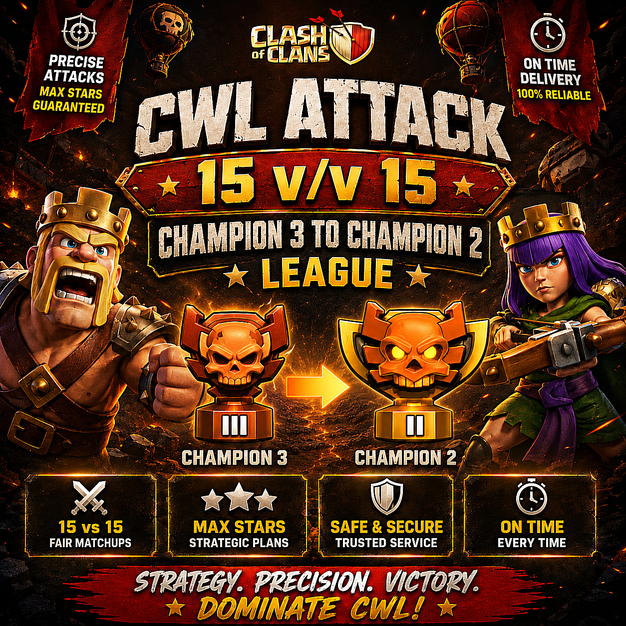 🔥100% GURANTED LEAUGE PROMOTION 🔥 15 VS 15 WAR 🏆 CHAMPION 3 To CHAMPION 2 LEAGUE 💥 FULL ATTACKS ⚡ RELIABLE SERVICE 💞 FAST DELIVERY 🚚