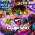 ✨ Full Gamepasses ✨ 2x Money + 2x Mastery + 2x Drop Chance + Fast Boats + Dark Blade + Fruit Notifier ➝ 5500 Robux Value ➝ By Gifting ⚡ ➝ Blox Fruits
