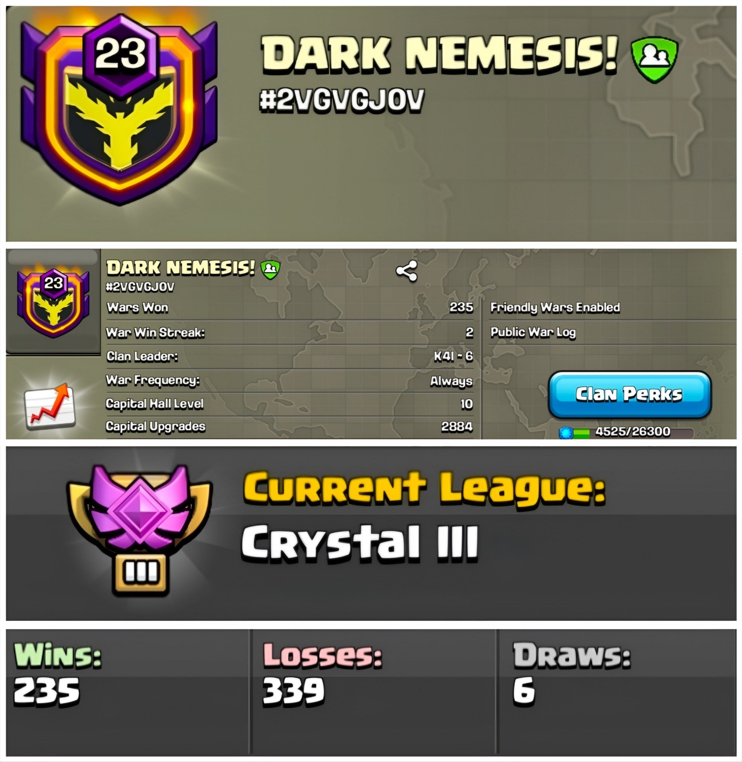 Dark Nemesis || Lvl 23🚀 || CC-10♦️ || CRYSTAL 3 🔥💎 || PURE ENG NAME