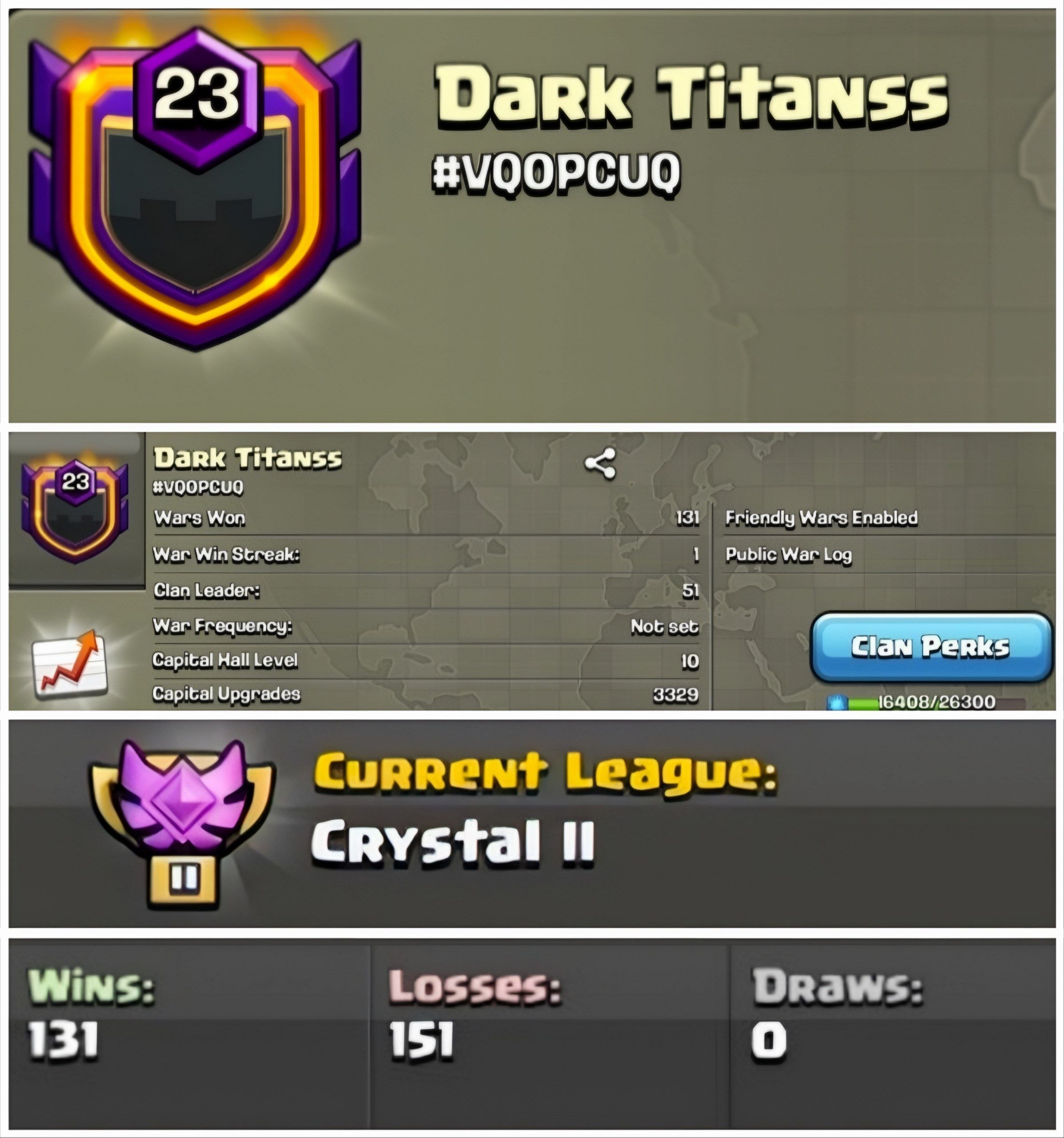 Dark Titanss || Lvl 23🔥|| CC-10♦️ || CRYSTAL 2 💎|| WARLOG: 131-151🚀