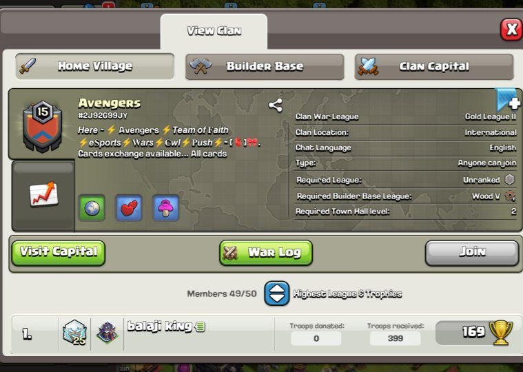 Avengers ||CC-9 ✨|| Lvl 15 ☠️|| Gold 3 💕|| Pure English Name Clan 🚀|| Best deal 🤝
