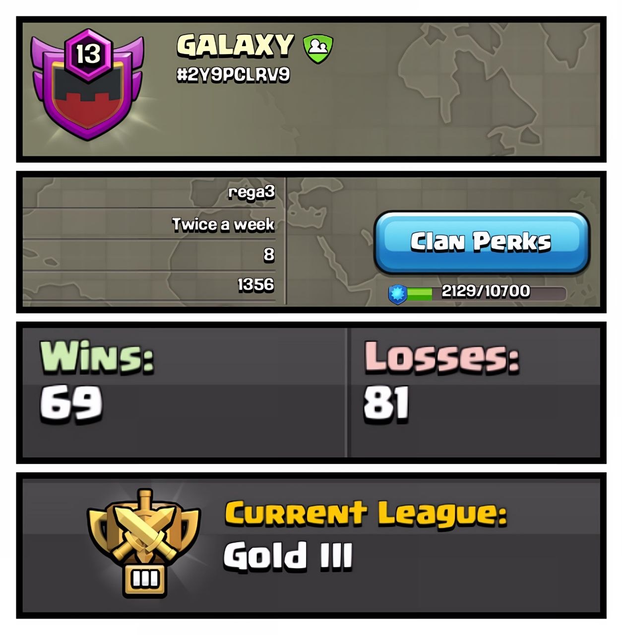 Lvl 13 🚀🚀 || GALAXY || Warlog 69-81 || CC-8 || GOLD 3 ⚡💘 PURE ENGLISH NAME