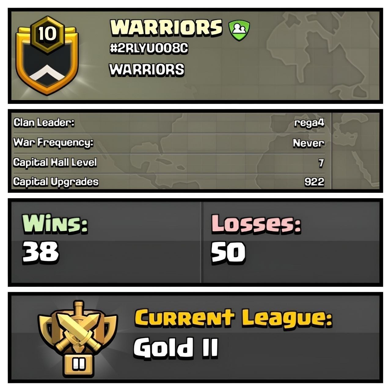 WARRIORS LVL 10 ⚔️ CC-7 🏰 GOLD 2 🥇 WARRIORS ⚔️ 922 CAPITAL UPGRADES 🚀