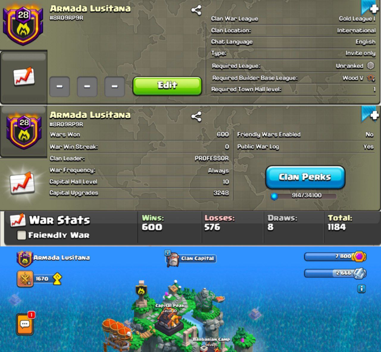 LEVEL 28 | NAME- ARMADA LUSITANA | POSITIVE WARLOG - CC 10 | CRAZY CHEAP | INSTANT DELIVERY