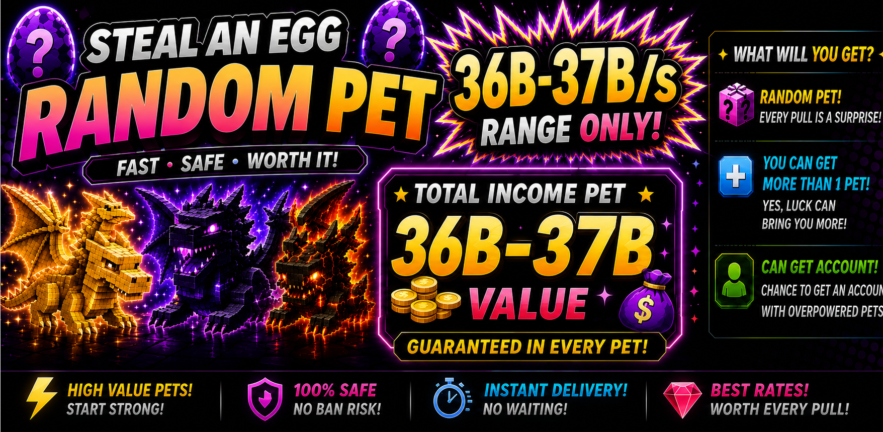 Random Pet 36B-37B (Minimum 1 pet have value 36B++) - Steal An Egg