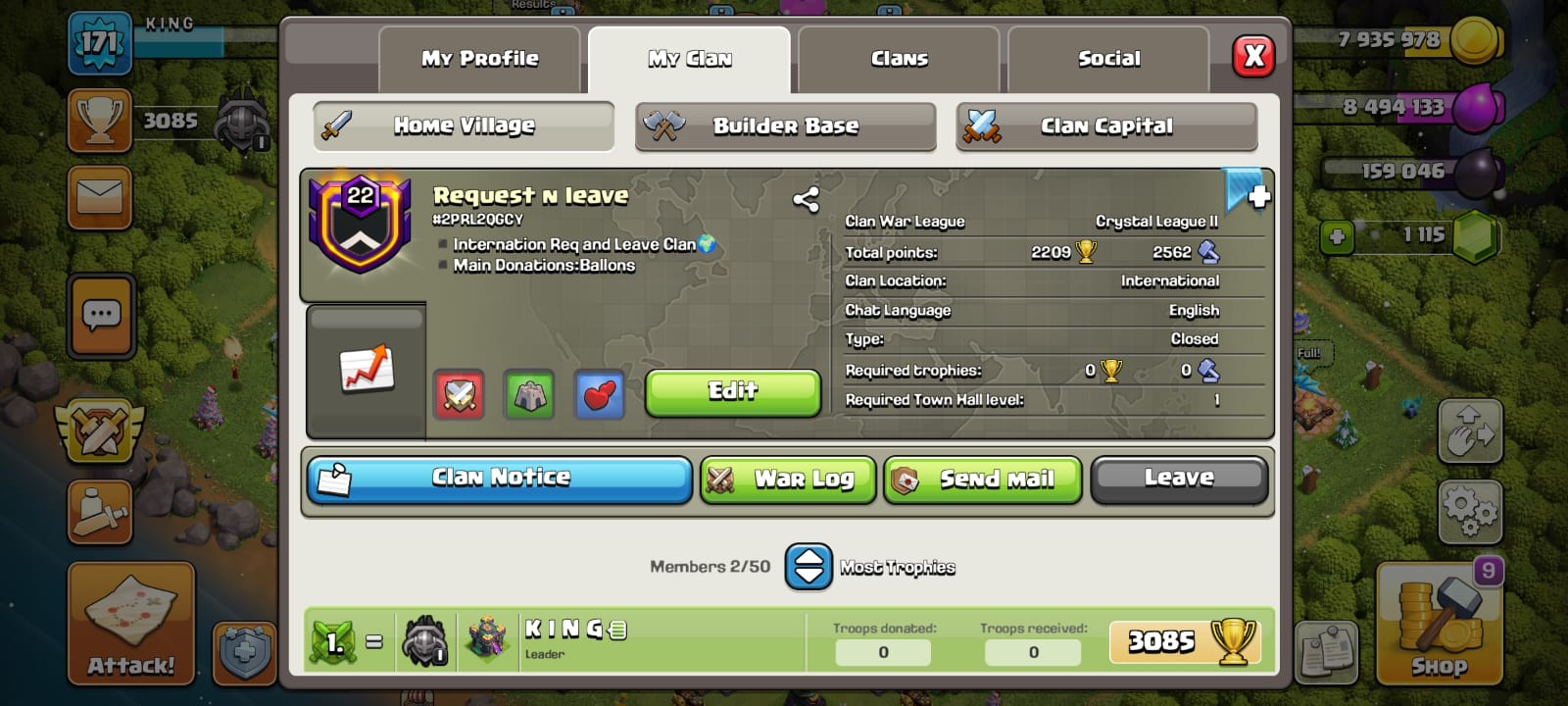 ๐๏ธ RAREST & OLD CLAN ๐ Request N leave๐ WAR LOG W/L/D- 209/190/0๐ฑ CWL LEAGUE CRYSTAL 2 ๐CC 10
