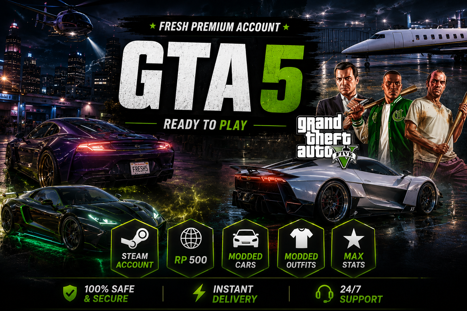 PC (Any Platform)| ๐ฐ100 Billion Total | ๐ RP 500 | ๐ 300 Modded Cars | ๐ 20 Modded Outfits | ๐ฅ Max Stats | โก Instant Delivery