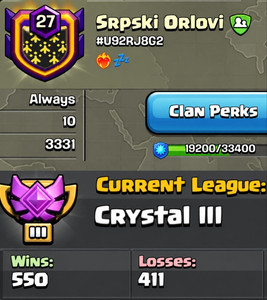 💥Srpski Orlovi💥Level 27💥Crystal League 3💥Positive War log 💥Capital Hall 10💥Value For Money💥Fast Delivery