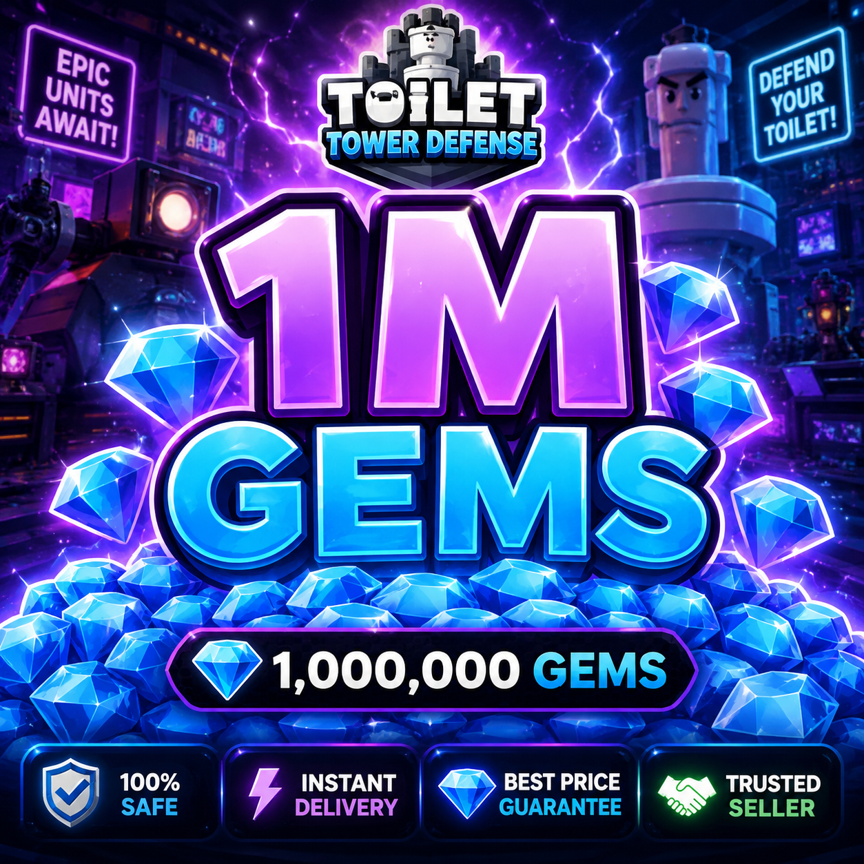 1M Gems ( Toilet Tower Defense ) | Ready Unit✅ | INSTANT DELIVERY✅