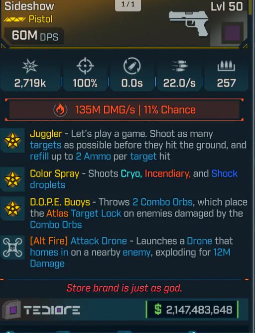 🟦🟦🟦Modded 60M Dps Pistol Weapons PC/XBOX/PS5🟦🟦🟦🟦🟦
