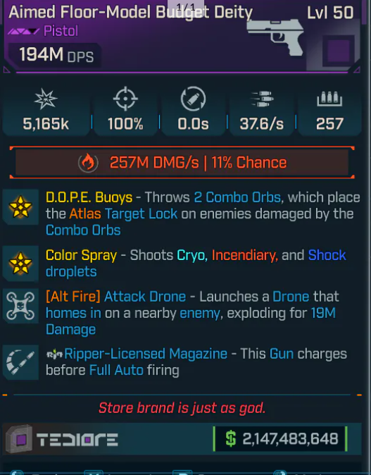 🟦🟦🟦Modded 194M Dps Pistol Weapons PC/XBOX/PS5🟦🟦🟦🟦🟦