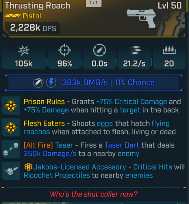 2228K Dps Pistol Weapons 💥Game-breaking💥Thrusting Roach Ps5/Xbox/Pc INSTANT DELIVERY