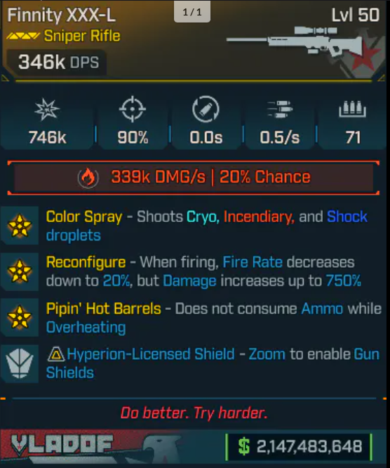 🎯 MODDED WEAPON Finnity XXX-L 🔥 300K+ DPS / 1M+ Damage 💀 Sniper Rifle | PC / XBOX / PS5 🚀 Instant Delivery