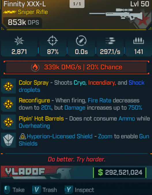 🎯 MODDED WEAPON Finnity XXX-L 🔥 800K+ DPS / 1M+ Damage 💀 Sniper Rifle | PC / XBOX / PS5 🚀 Instant Delivery