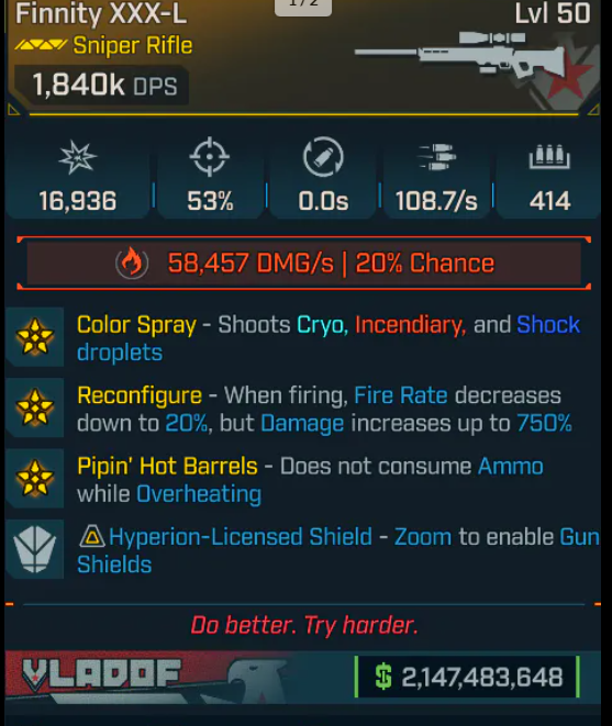 🎯 MODDED WEAPON Finnity XXX-L 🔥 1.8M+ DPS / 1M+ Damage 💀 Sniper Rifle | PC / XBOX / PS5 🚀 Instant Delivery