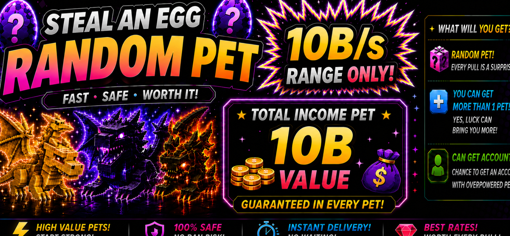 Random Pet 10b/s Income++ - Steal An Egg