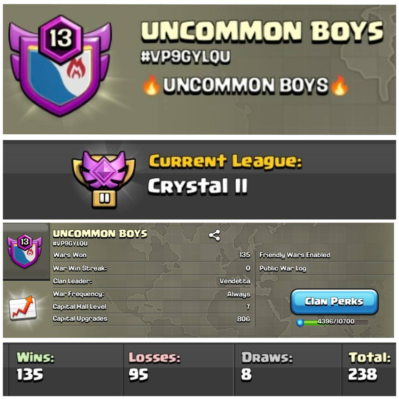 UNCOMMON BOYS Lvl 13 Clan | Crystal League 2 | Wins 135 Losses 95 | Clan Capital 7 | Value for Money Deal!