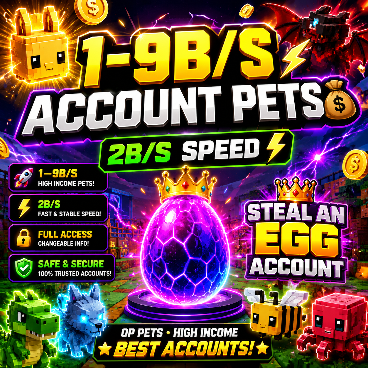 🔥1–9B/S💰ACCOUNT🥚2B/S SPEED ⚡ STEAL AN EGG ACCOUNT 👑