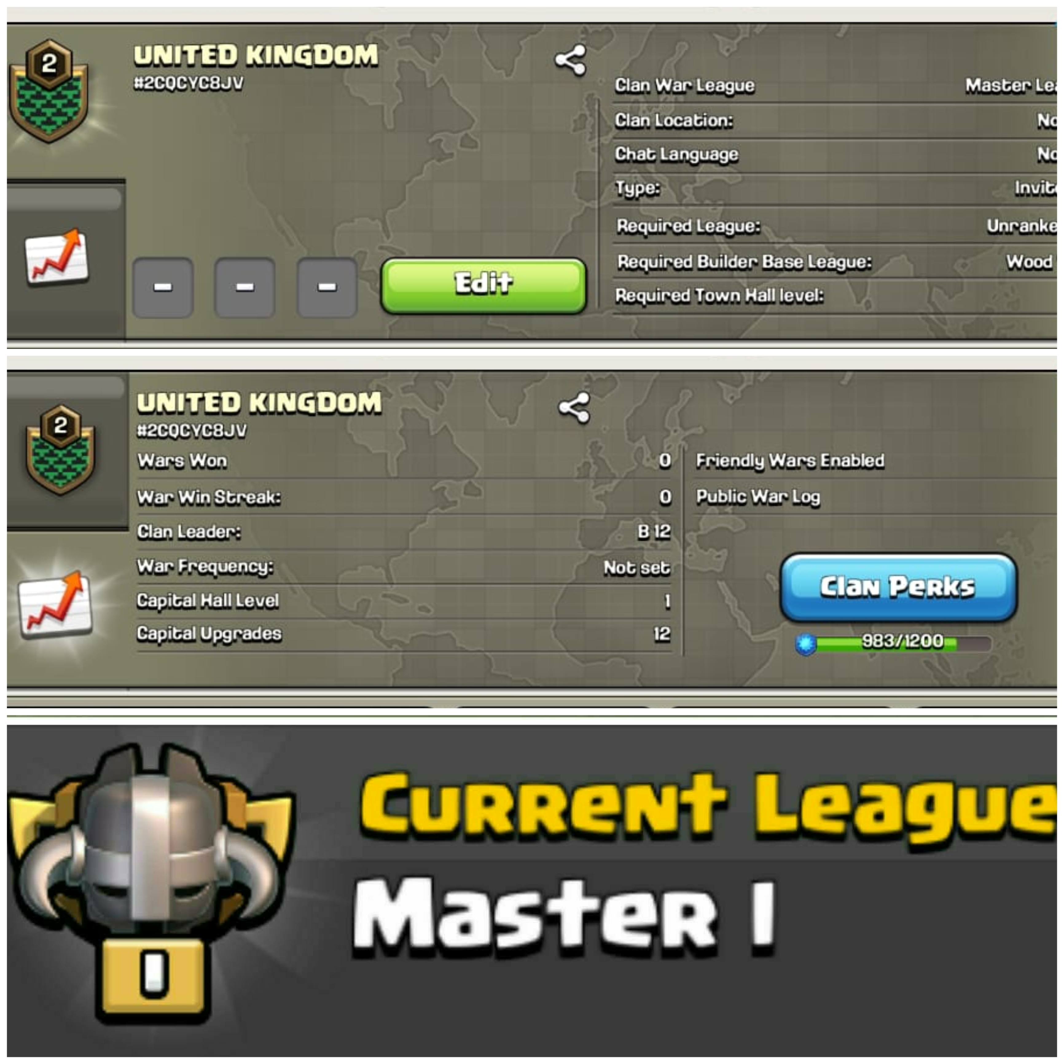 ➤CLAN LEVEL 2 ➤MASTER LEAGUE 1➤NAME: UNITED KINGDOM ➤ RARE ENGLISH NAME ➤ CLAN CAPITAL 2 ||➤LOW PRICE