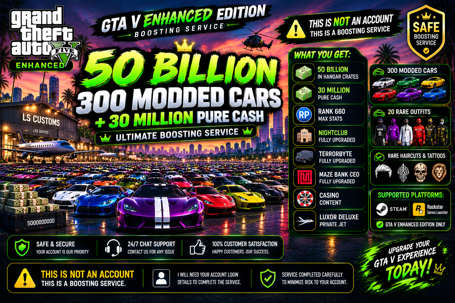 ๐ธ 50 BILLION + 450 MODDED CARS + 30M CASH | GTA V ENHANCED BOOSTING SERVICE ๐๐ฅ