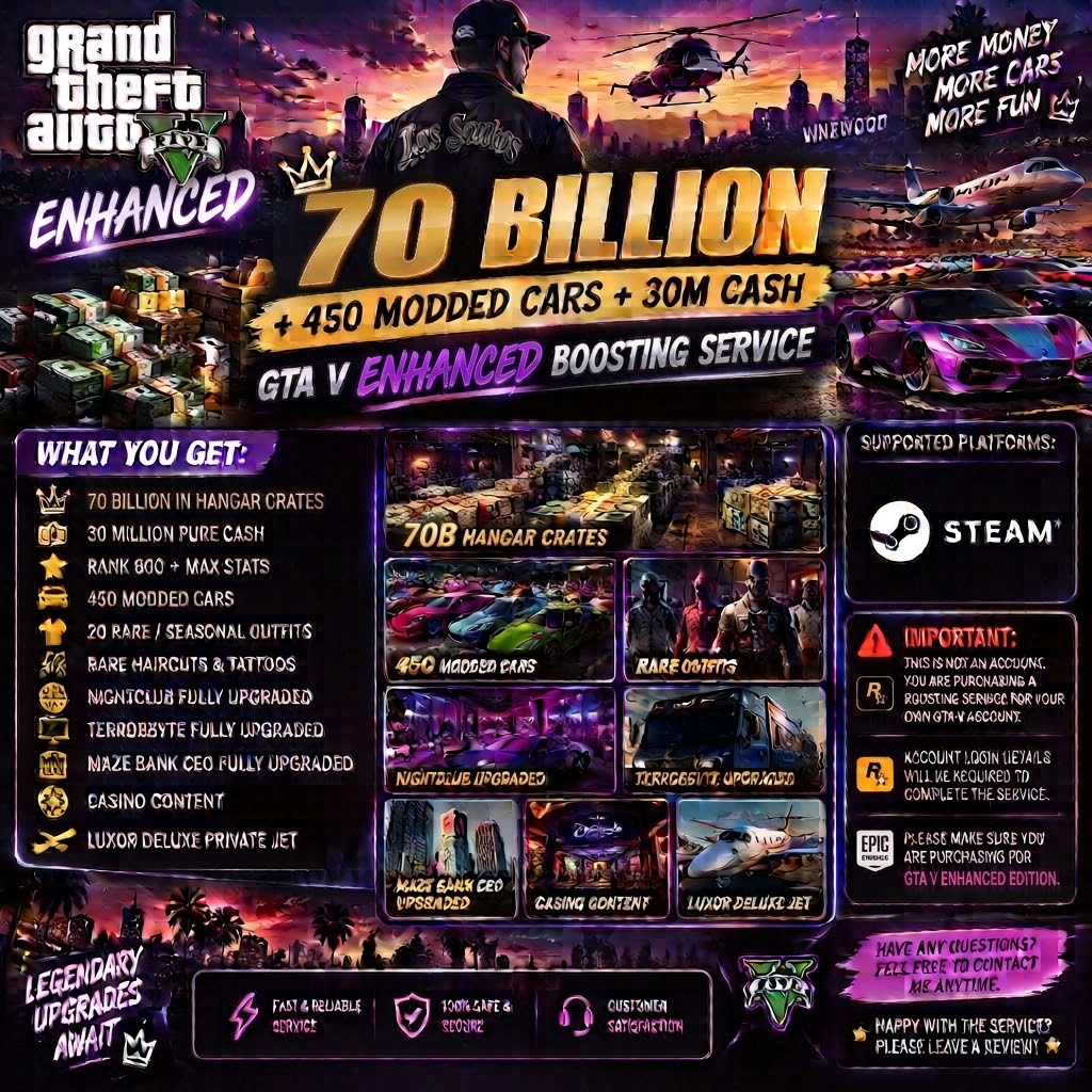๐ธ 70 BILLION + 450 MODDED CARS + 30M CASH | GTA V ENHANCED BOOSTING SERVICE ๐๐ฅ