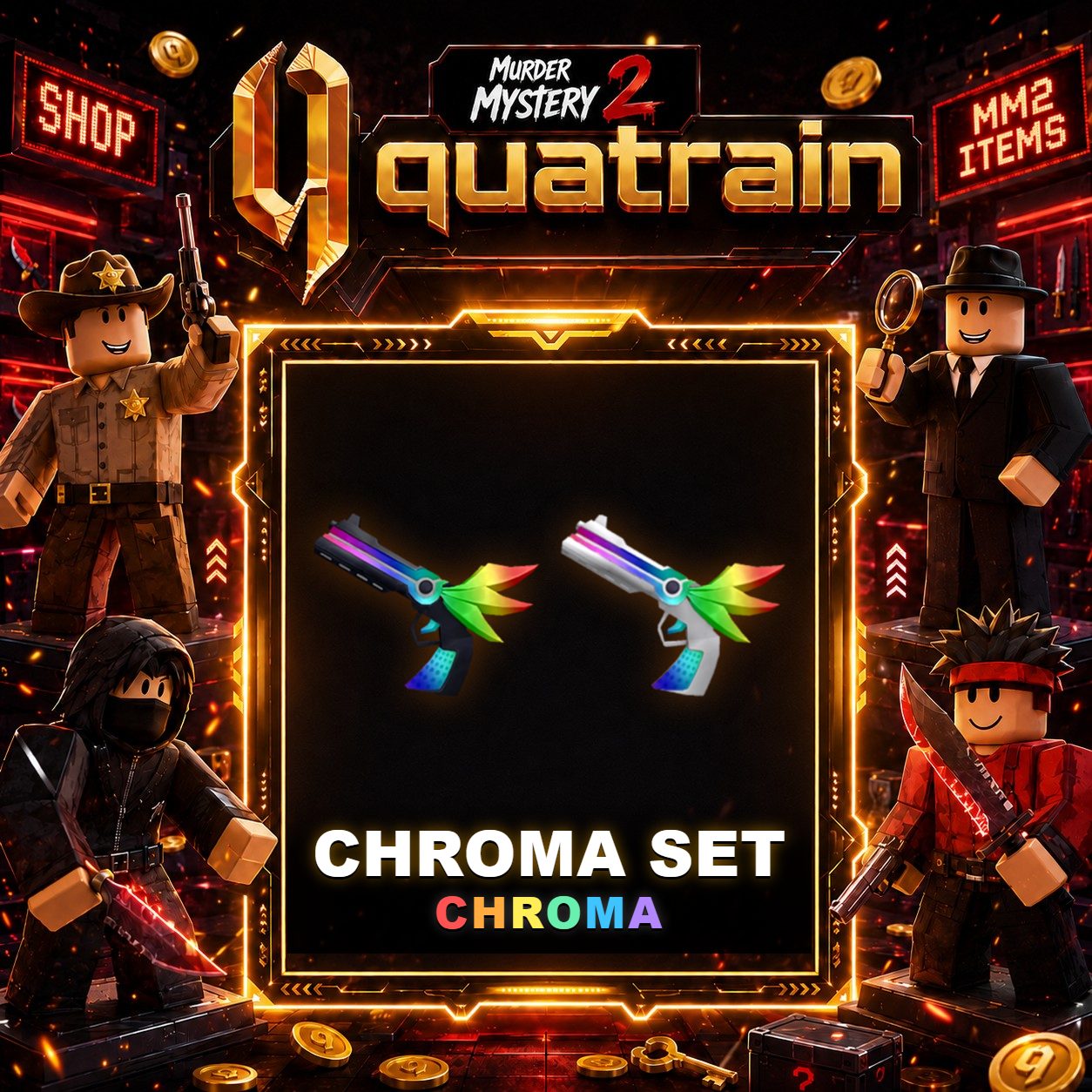 🔪🩸 Chroma Darkbringer Gun + Chroma Lightbringer Gun 🩸🔪 Chroma Set | Murder Mystery 2 👥