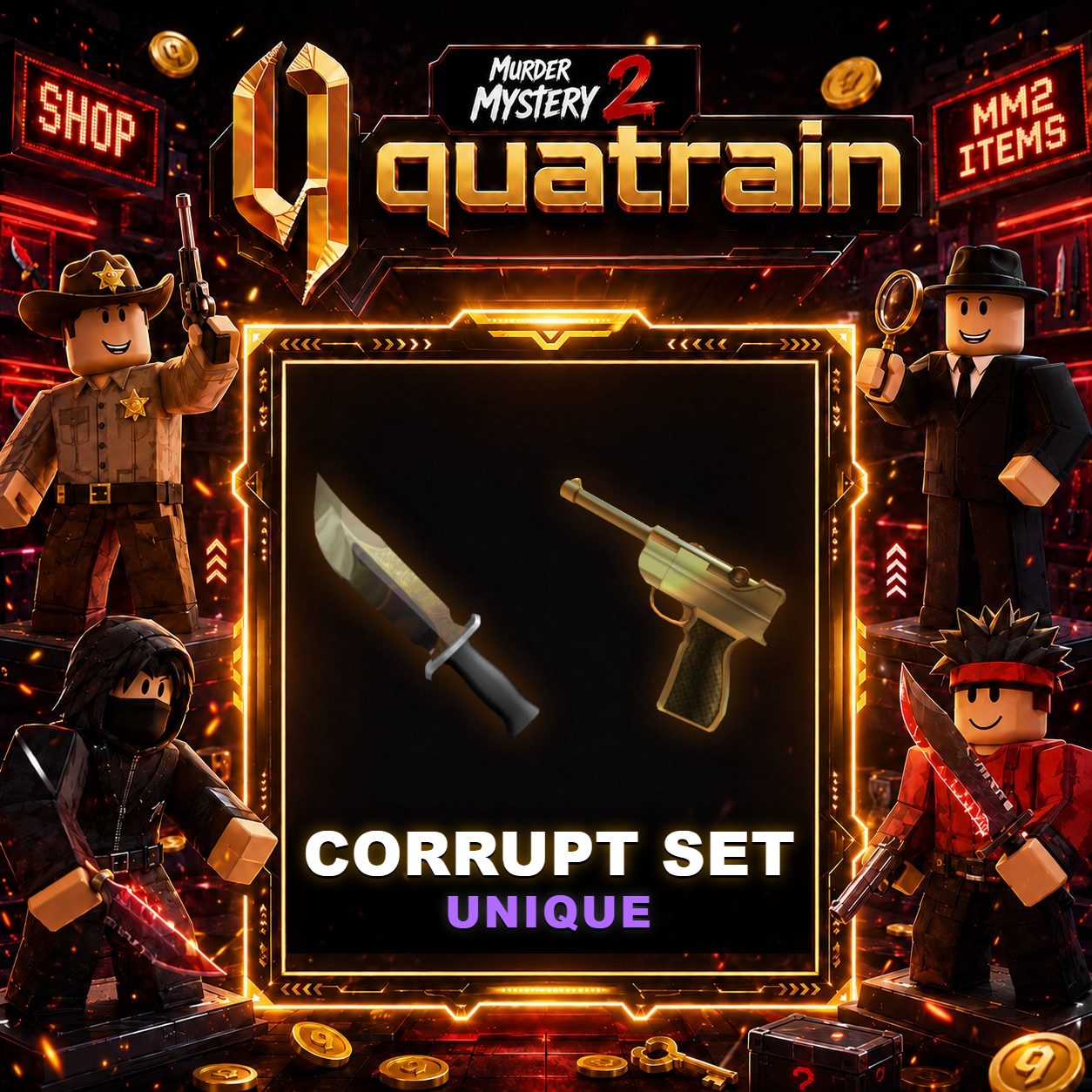 🔪🩸 Corrupt Knife + Luger Gun 🩸🔪 Corrupt Set | Murder Mystery 2 👥