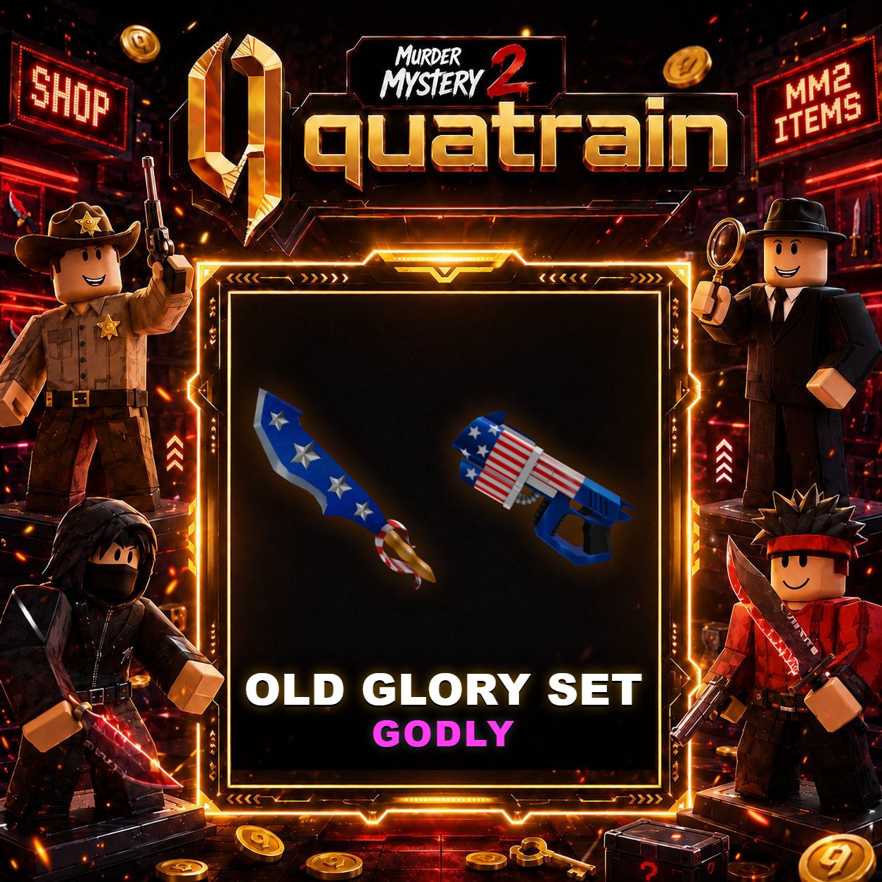 🔪🩸 Old Glory Knife + Amerilaser Gun 🩸🔪 Old Glory Set | Murder Mystery 2 👥
