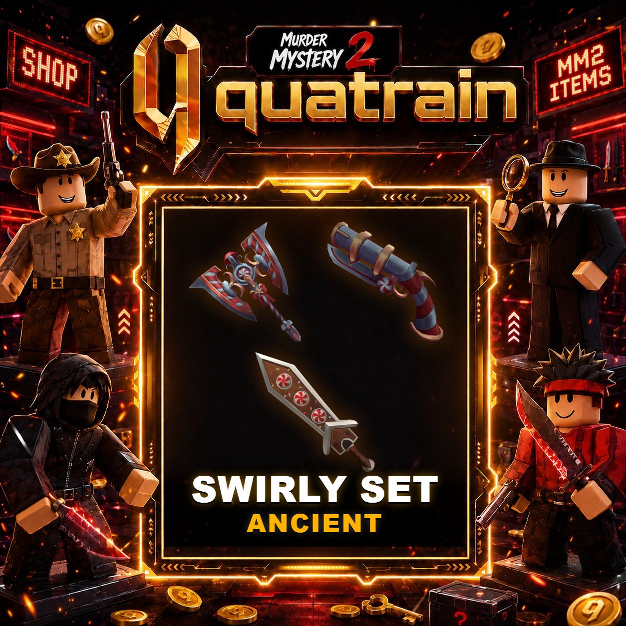 🔪🩸 Swirly Axe + Swirly Gun + Swirly Blade 🩸🔪 Swirly Set | Murder Mystery 2 👥