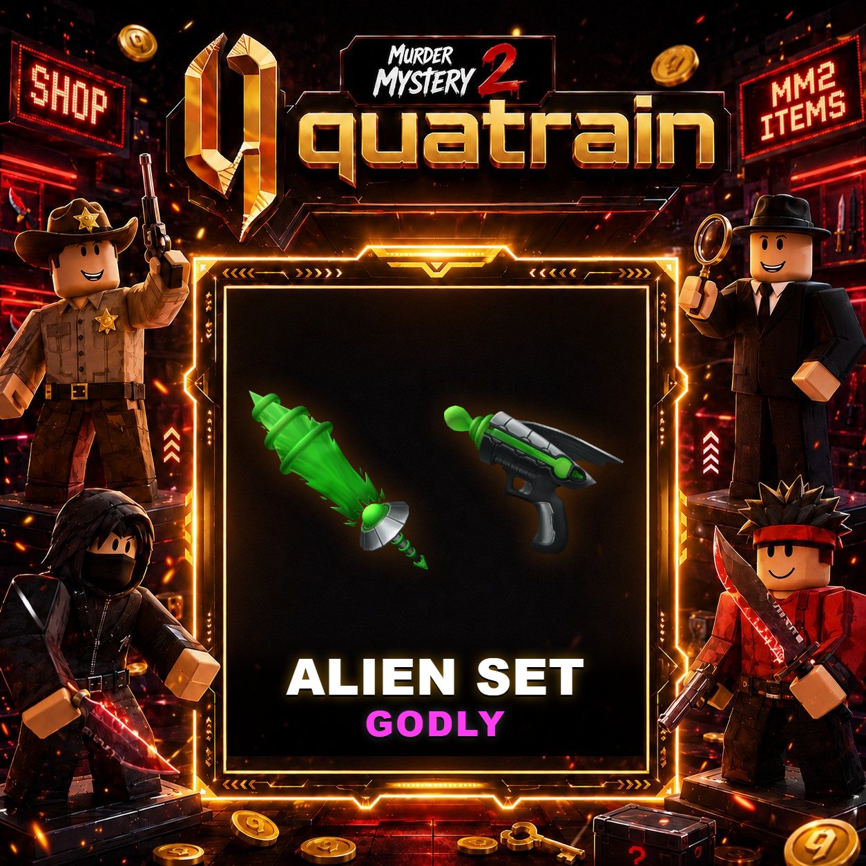 🔪🩸 Alienbeam Knife + Raygun Gun 🩸🔪 Alien Set | Murder Mystery 2 👥