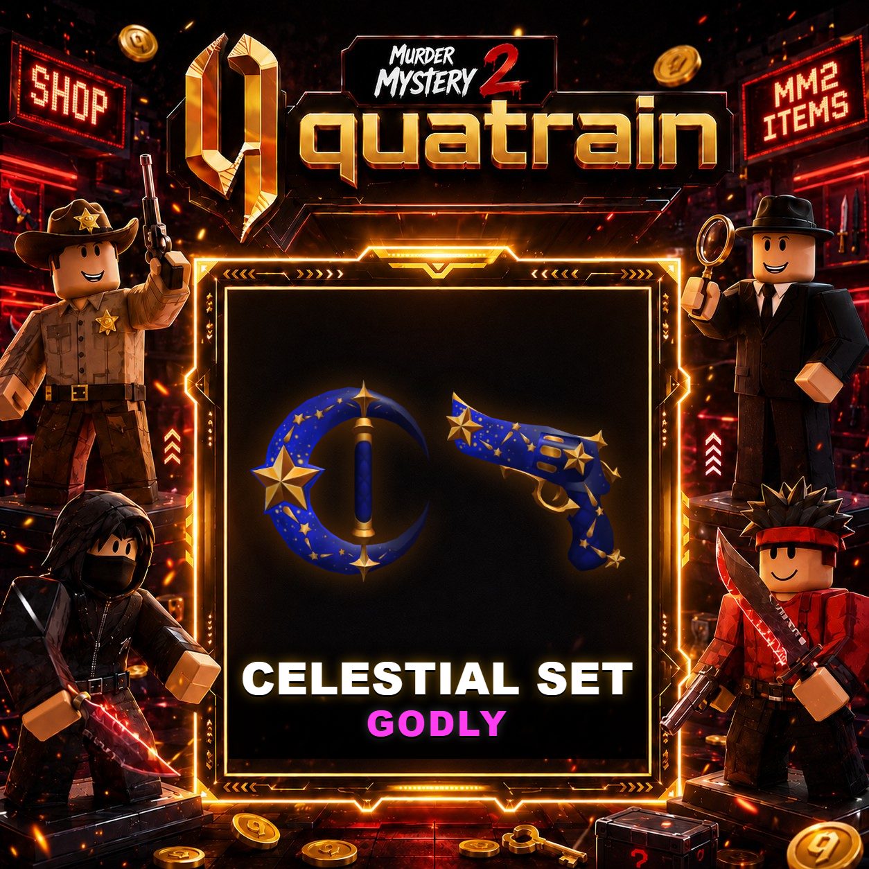🔪🩸 Celestial Knife + Constellation Gun 🩸🔪 Celestial Set | Murder Mystery 2 👥