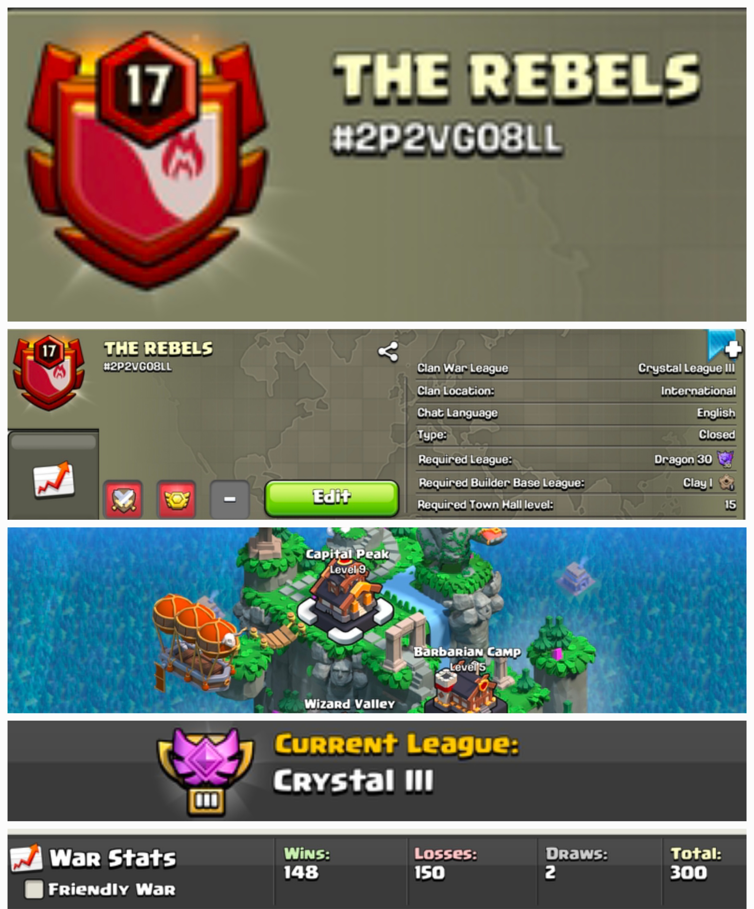 THE REBELS !! LEVEL 17 !! WIN 148 LOSS 150 !! CAPITAL PEAK 9 !! CRYSTAL LEAUGE 1 !! PERFECT NAME !! CHEAP !! FAST DELIVERY