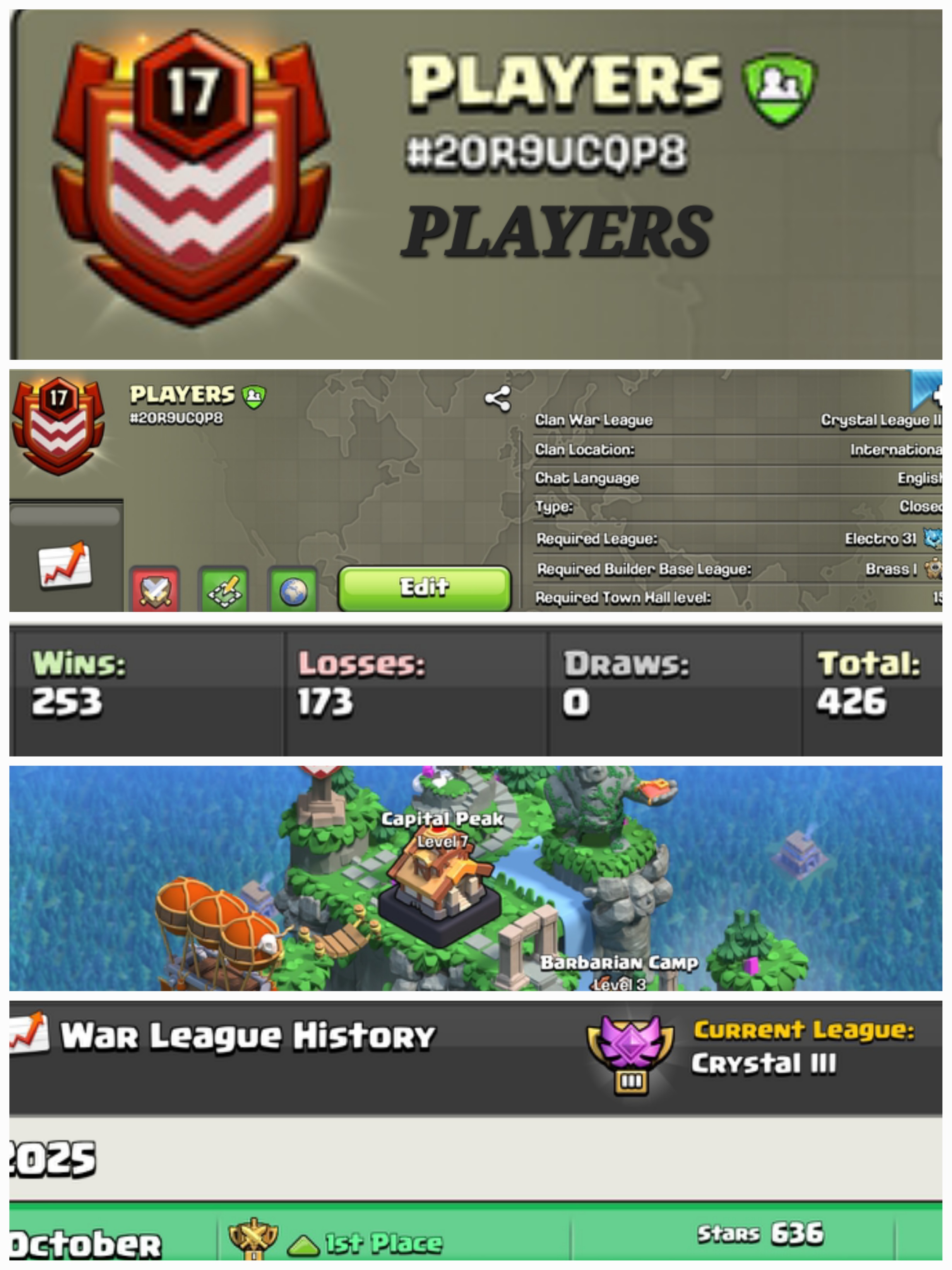 PLAYERS !! LEVEL 17 !! WIN 252 LOSS 170 !! CAPITAL PEAK 7 !! CRYSTAL LEAUGE 3 !! MOST DEMANDING NAME !! PERFECT NAME !! CHEAP !! FAST DELIVERY