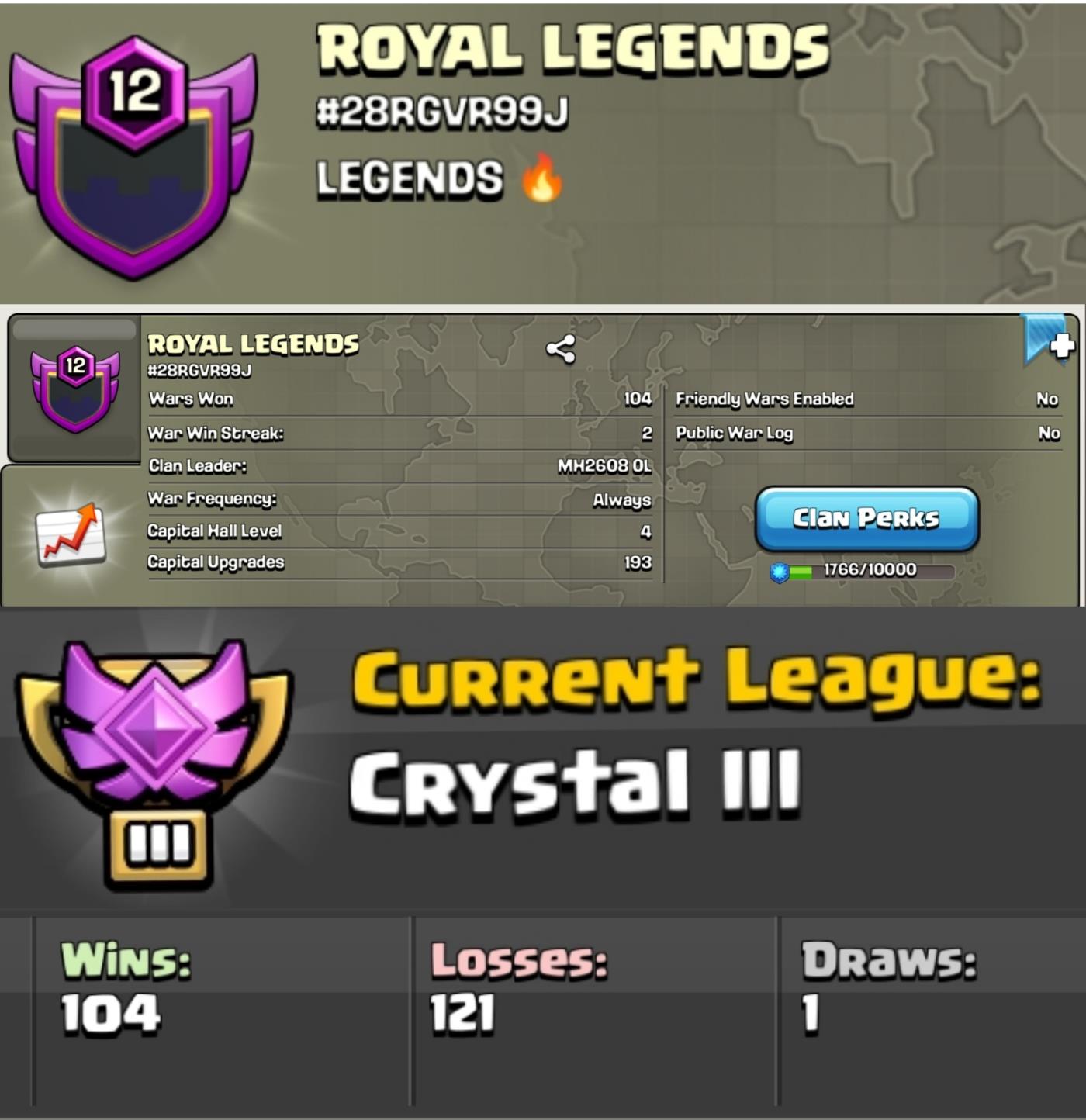 Royal Legend's !! LEVEL 13 !! CAPITAL PEAK 7 !! GOLD LEAUGE 3 !! WIN 133 LOSS 101 !! PERFECT NAME !! CHEAP !! FAST DELIVERY