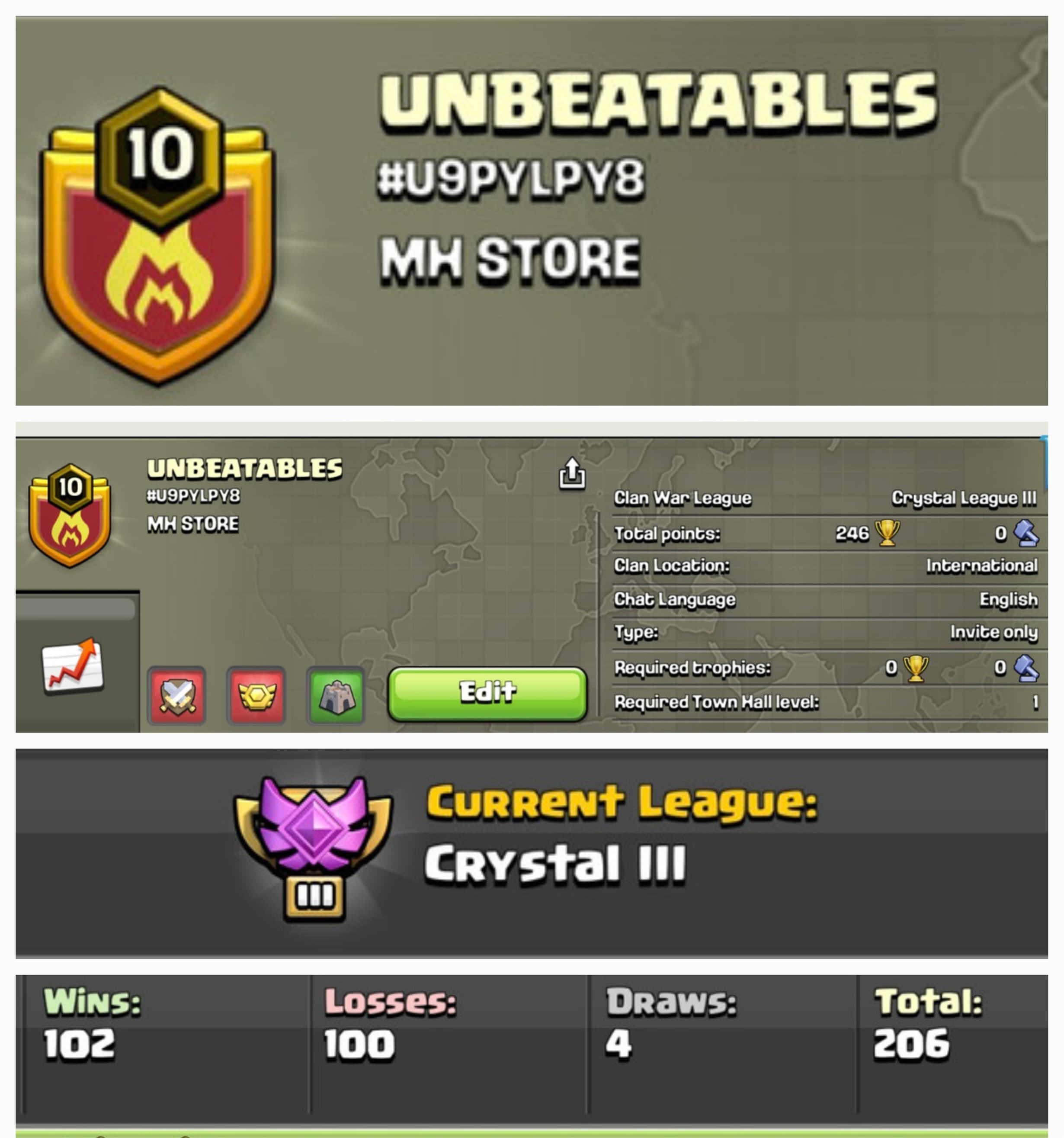 UNBEATABLES !! LEVEL 10 !! WIN 102 LOSS 100 !! CRYSTAL 3 !! BEST NAME !! AFFORDABLE !! INSTANT DELIVERY