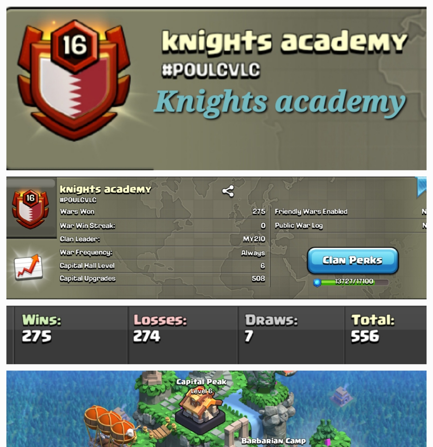 Knights academy !! LEVEL 16.8 !! CAPITAL PEAK 6 !! WIN 275 LOSS 274 !! NEAR LEVEL 17 !! BEST NAME !! AFFORDABLE !! FAST DELIVERY