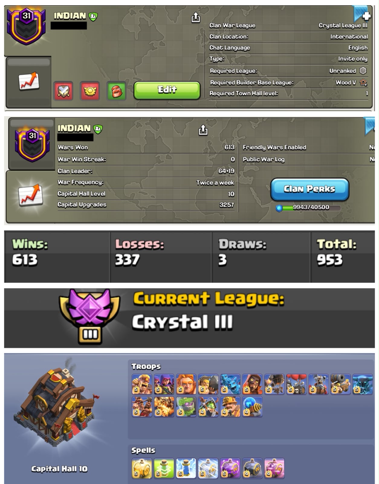 LEVEL 31.3 + CC: 10 MAX || NAME : INDIAN || CRYSTAL 3 || WARLOG , W-L-D-T : 613-337-3-953