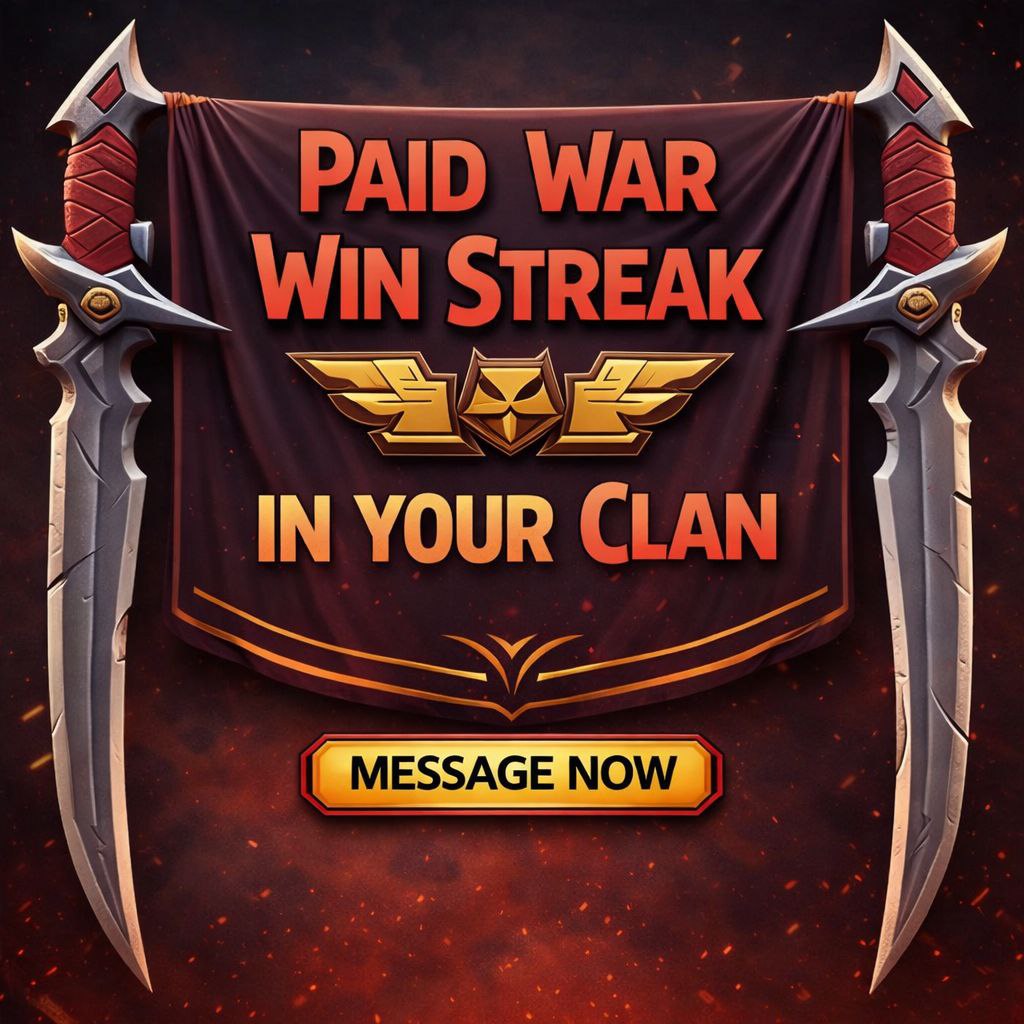 🔥 10 PAID CLAN WAR WIN STREAK AVAILABLE IN YOUR CLAN 🔥 IF YOU WANT MORE THAN 10+ WAR WIN STREAK MESSAGE ME 🔥 QUICK DELIVERY 🔥