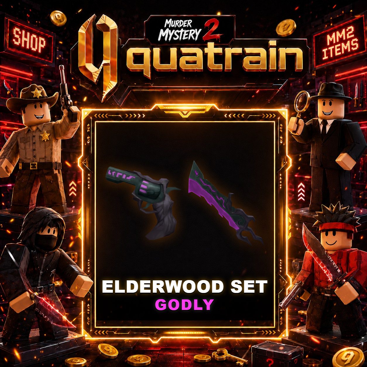 🔪🩸 Elderwood Revolver + Elderwood Blade 🩸🔪 Elderwood Set | Murder Mystery 2 👥