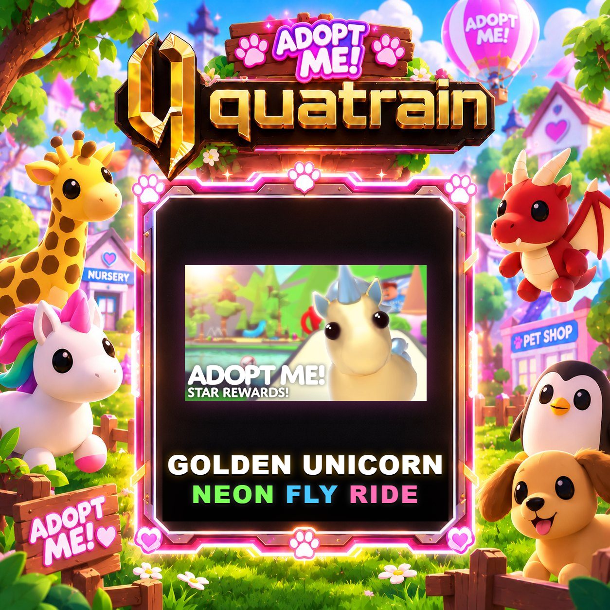 [Legendary]  ✨ 🦄 NFR Golden Unicorn 🦄 ✨ Super Speedy | Adopt Me 🐕