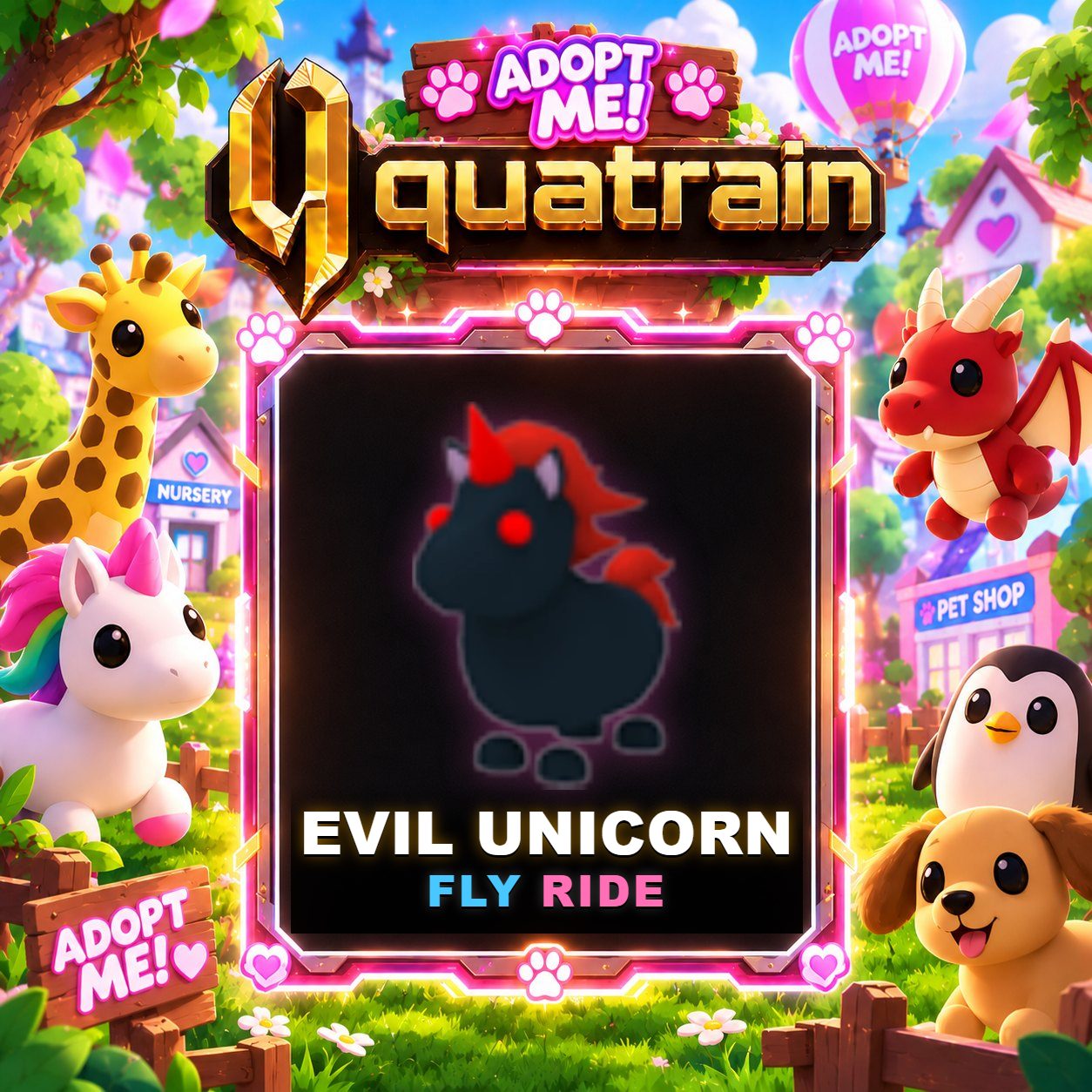 [Legendary] 🖤😈 FR Evil Unicorn 😈🖤 Super Speedy | Adopt Me 🐕