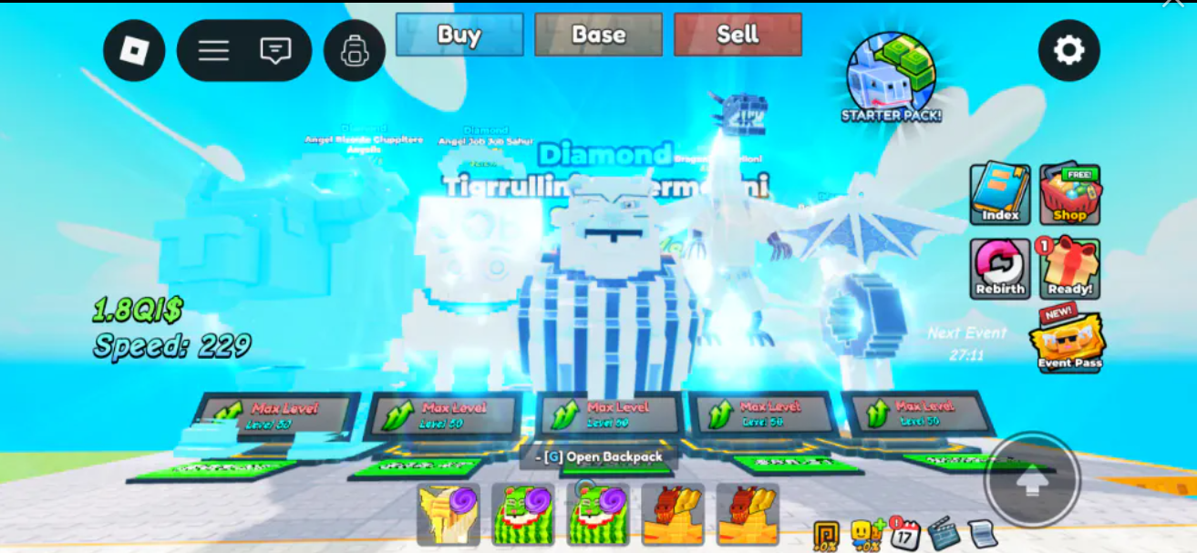 5X op BRAINROT+DIAMOND •ANGLE JOB JOB SAHUR DIAMOND •BONECA AMBALABU DIAMOND •DRAGON CANNELLONI DIAMOND •ANGLE BISONTE DIAMOND •WATERMELONI DIAMOND ALL MAX LVL